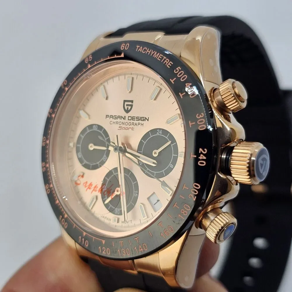 Pagani Design‎ Watch Men's 40MM Gold Dial Black Plastic Red Orange Canvas Bands - Picture 6 of 16